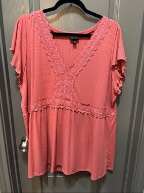 torrid Coral Lace-Trim V-Neck Tunic Top